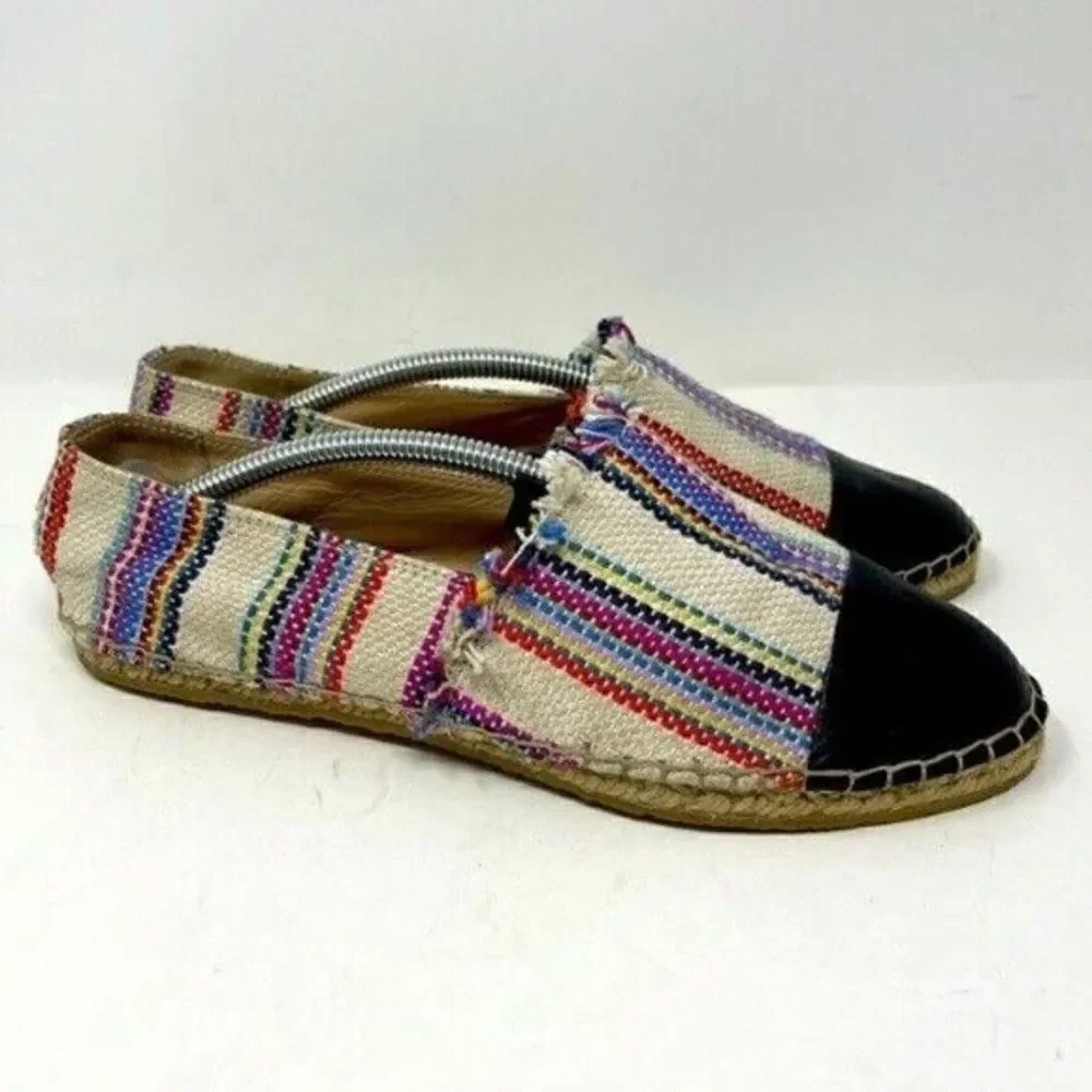 Loeffler Randall flat colorful espadrilles 7B BoxW striped canvas and leather